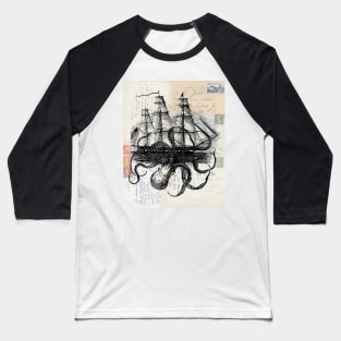 Octoship on Old Postcards Baseball T-Shirt